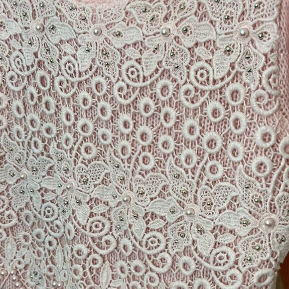 Vintage Dana Ashley 80’s Soft Pink Lace and Pearl Embellished Sweater Size S - Picture 6 of 13